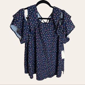 Eloquii Blue Cold Shoulder Top